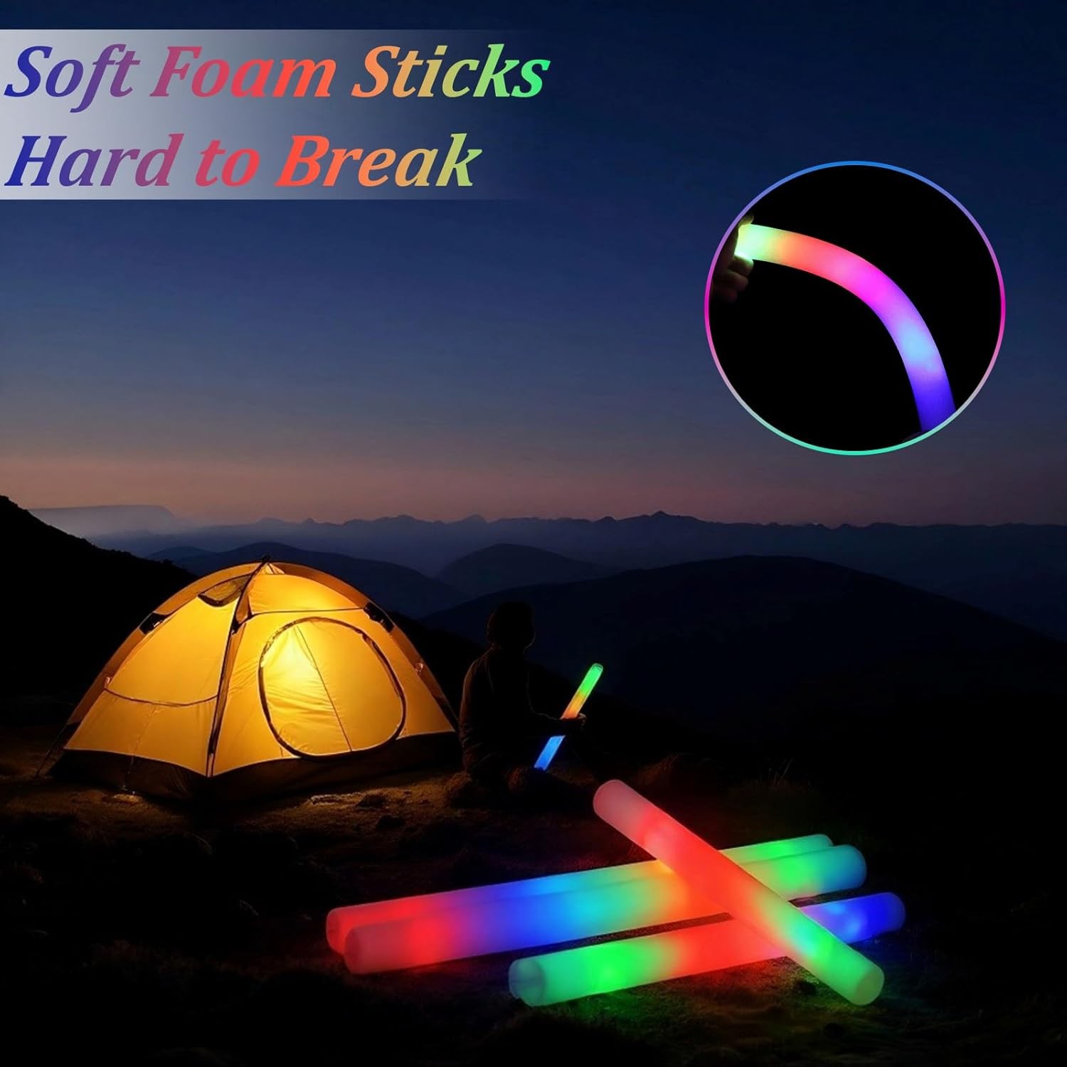 100PCS LED Foam Sticks Light Up Wands Rally Flashing Glow Party Rave