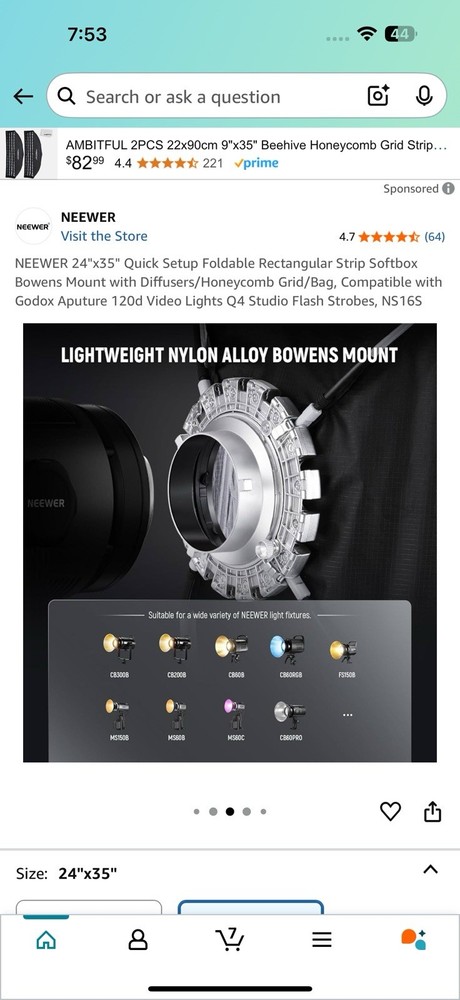 NEEWER 24''x35'' Quick Setup Foldable Rectangular Strip Softbox Bowens Mount