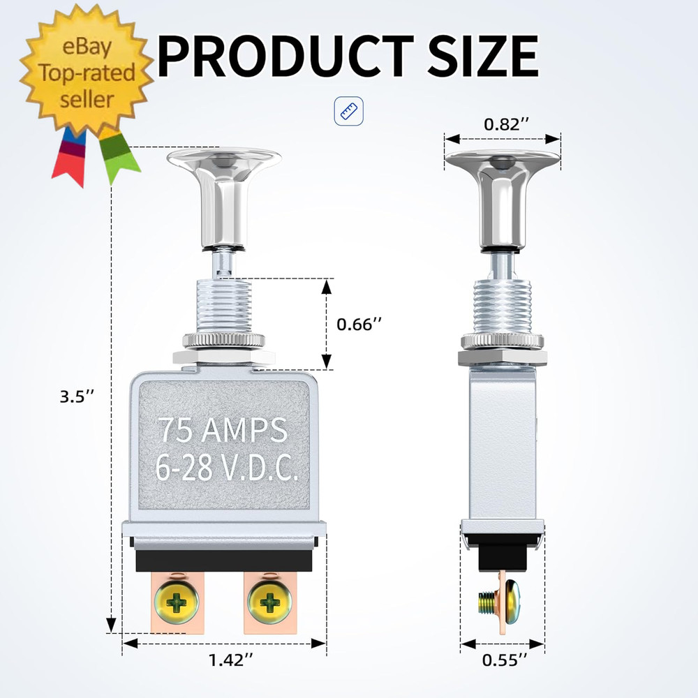 Push Pull Switch Heavy Duty 75 Amp Pull Switch 6-28V DC 2 Position Spst On/Off f