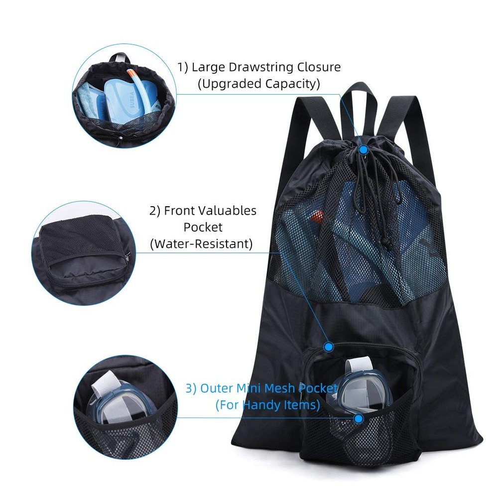 35L Packable Mesh Swim Bag Drawstring Backpack Vented Lightweight Swimmers