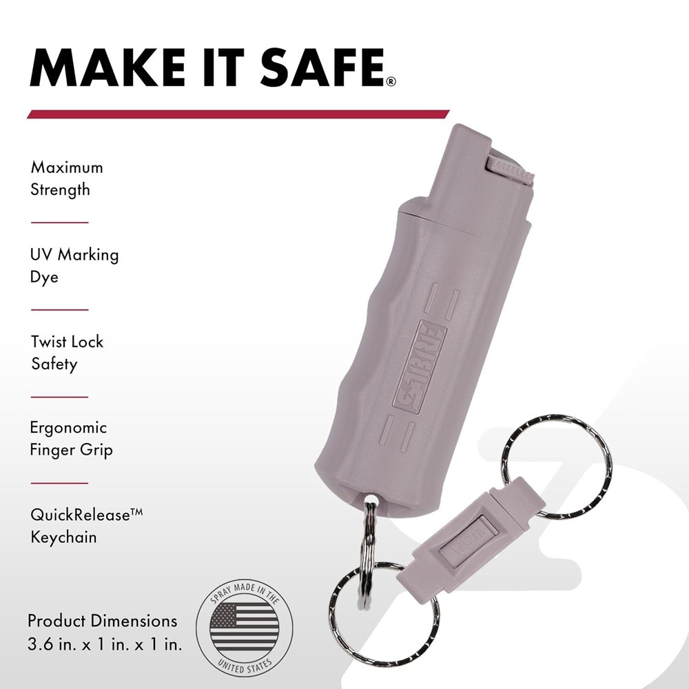 Sabre Pepper Spray with Quick Release Key Ring - Dusk - UV Dye