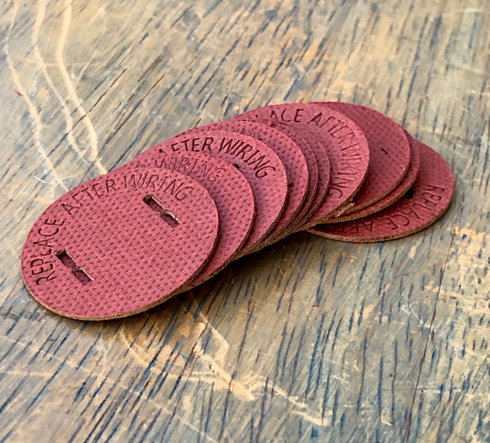 10 Round Insulator Discs - Paperboard plug cover, Red, vintage bakelite circluar