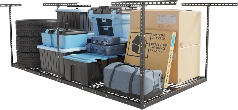 FLEXIMOUNTS 4X8 Overhead Garage Storage Rack, Adjustable Organization System, He