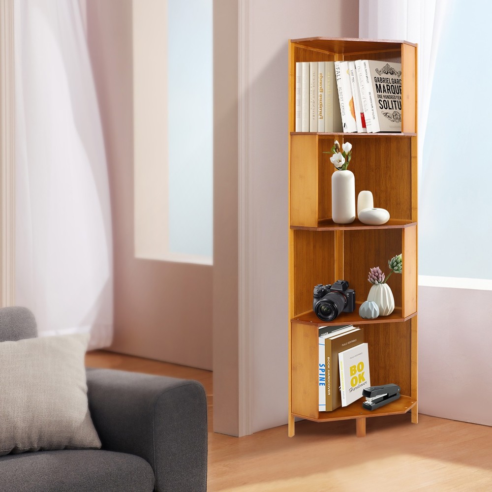 Rotating Bookshelf A-Shape Corner Bookcase Storage Freestanding Display Rack