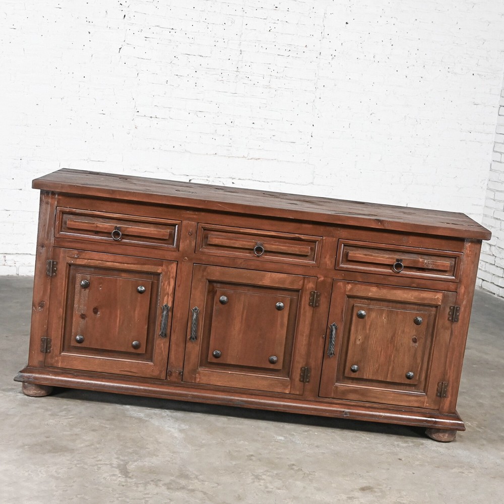 Spanish Revival Rustic Solid Pine Sideboard Style of Artes De Mexico Intern'tnl