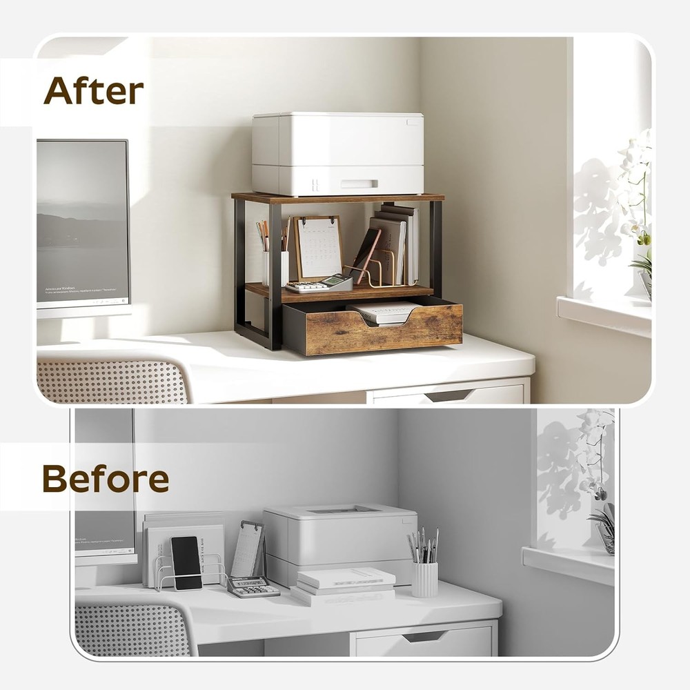 Desktop Printer Stand 2-Tier Printer Table W/ Non-Woven Drawer Multi-Purpose