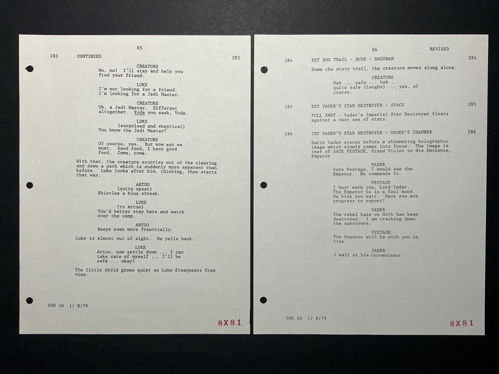 Empire Strikes Back Fourth Draft Shooting Script Oct 24 '78 Lucasfilm Coded Copy