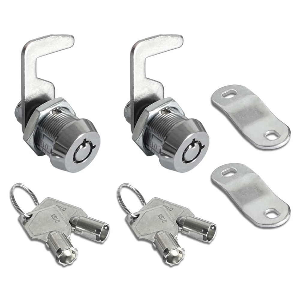 2 Pack Toolbox Lock 5/8" Tubular Cam Replacement Hook Keyed Chrome