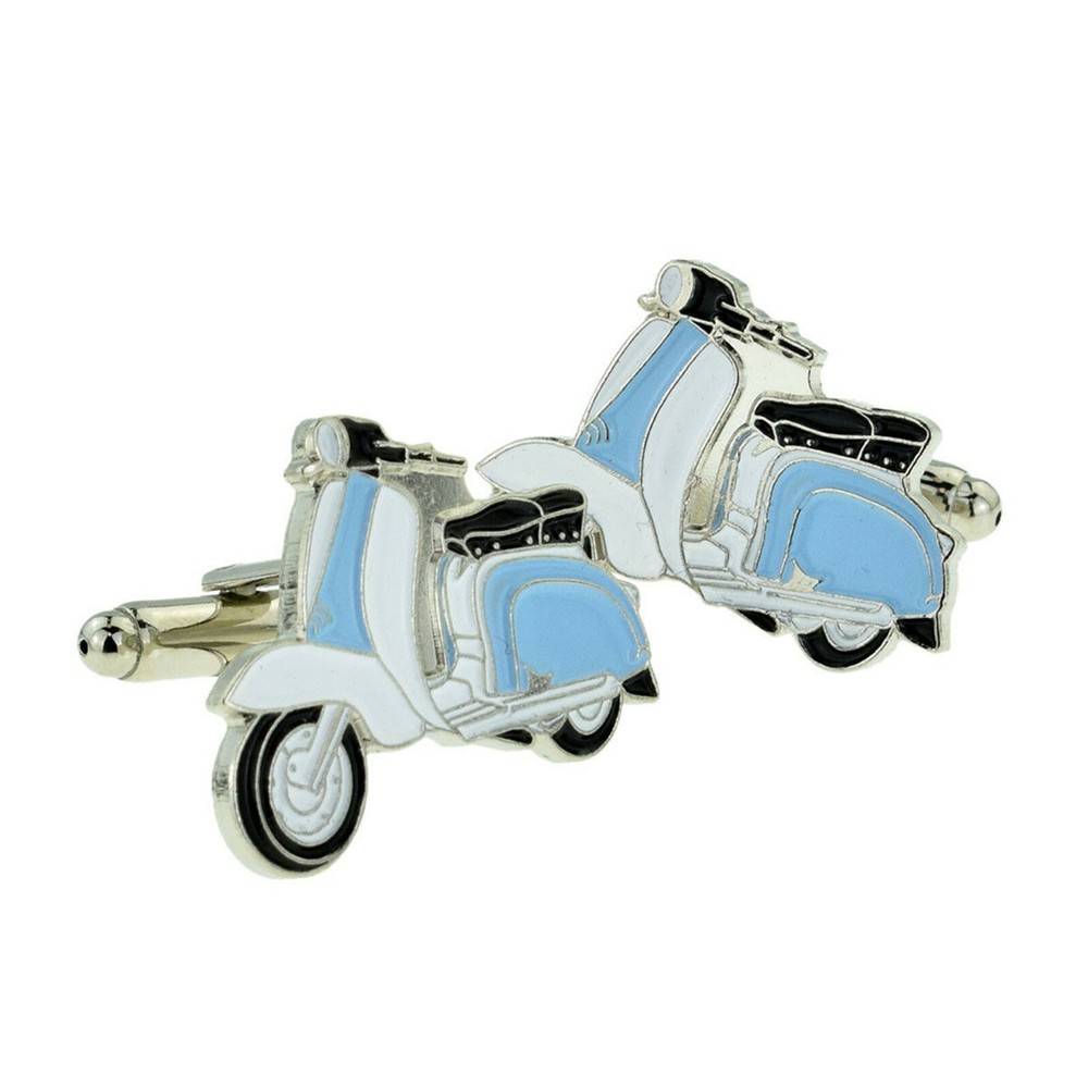 Scooter Blue Cufflinks Presented in a Personalised Chrome Cufflink Box
