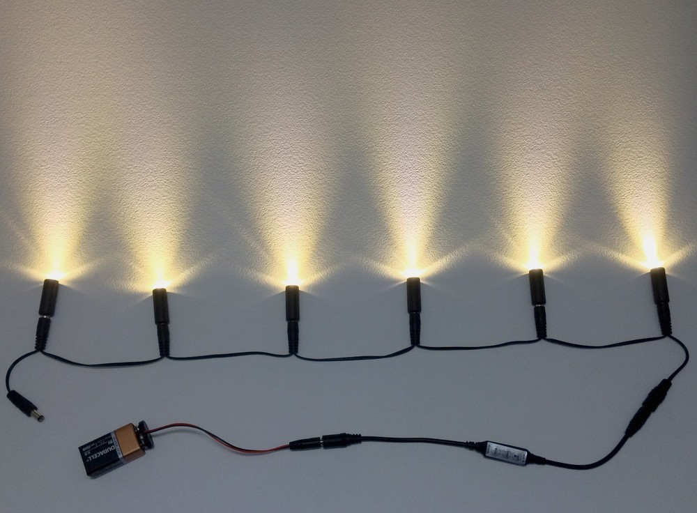 6 LED warm white light cable & effects control & 9V clip props scenery MELWW6XD9