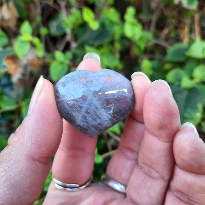 Labradorite Heart w/ Clear Quartz Set, Orange Flash, Transformation