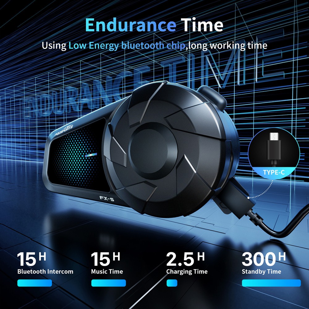 FX-S Motorcycle Intercom Helmet Bluetooth Headset 2-way 1000m Communication