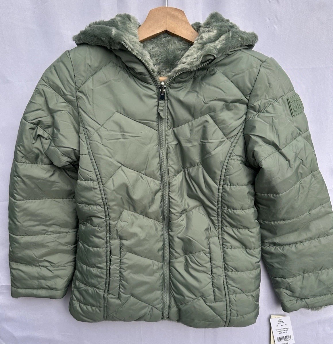 Madden Girl Reversible Winter Coat, Size 10/12, Moss Green, New