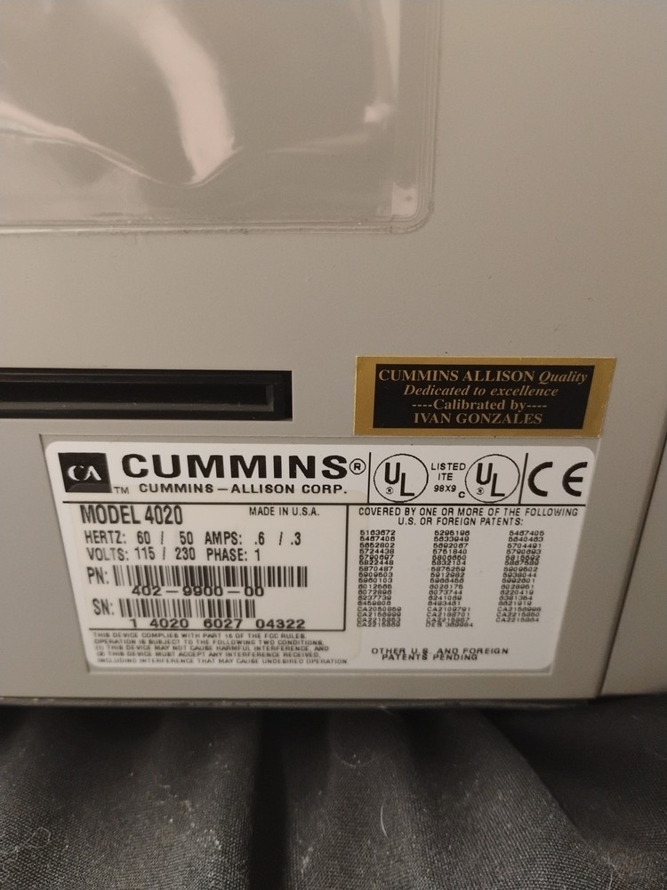Cummins JetCount 4020 402-9900-00 Cash Counting MachineRead Description!!!