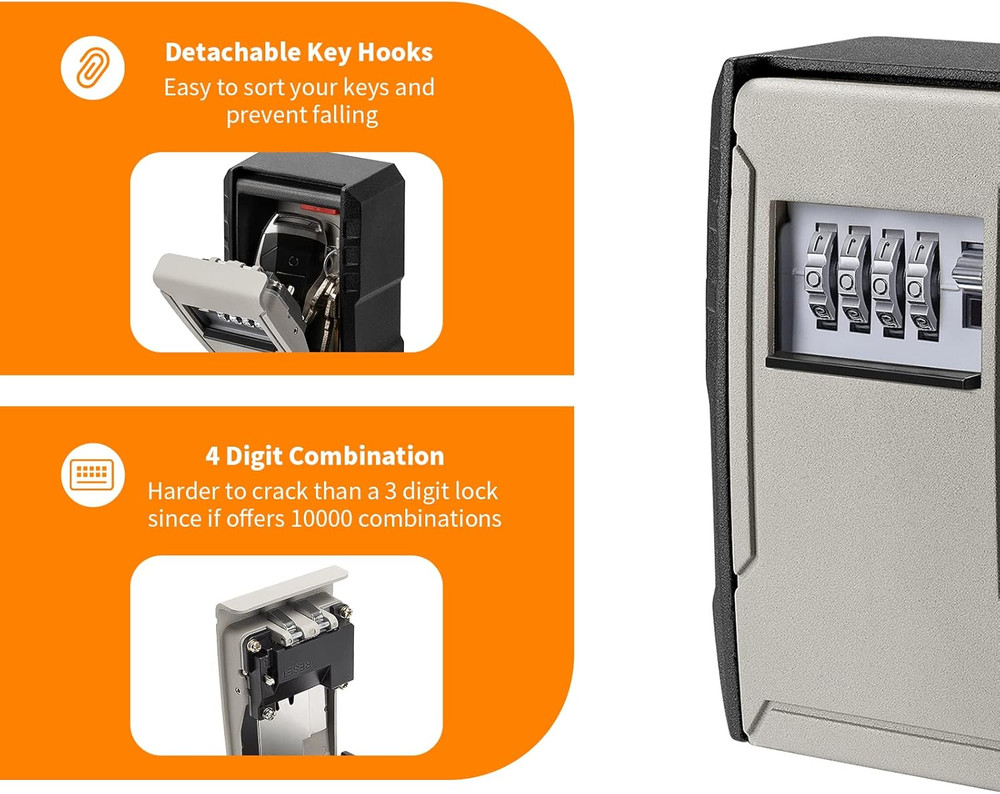 UPGRADE Extra Large Capacity Key Lock Box, Weatherproof Wall Mount Key Box for C