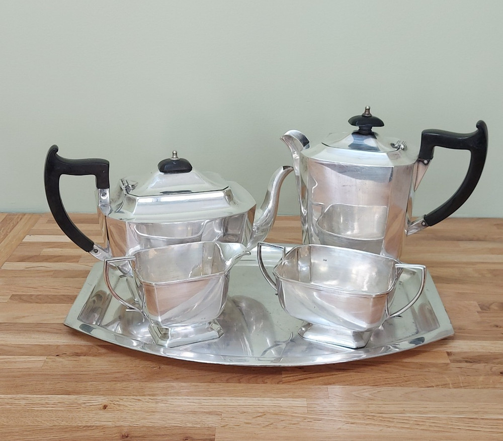Vintage 5-Piece Silver Plate Tea Set Marked ALD