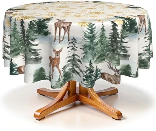 60 Inch Round Christmas Tree Tablecloth White Gold