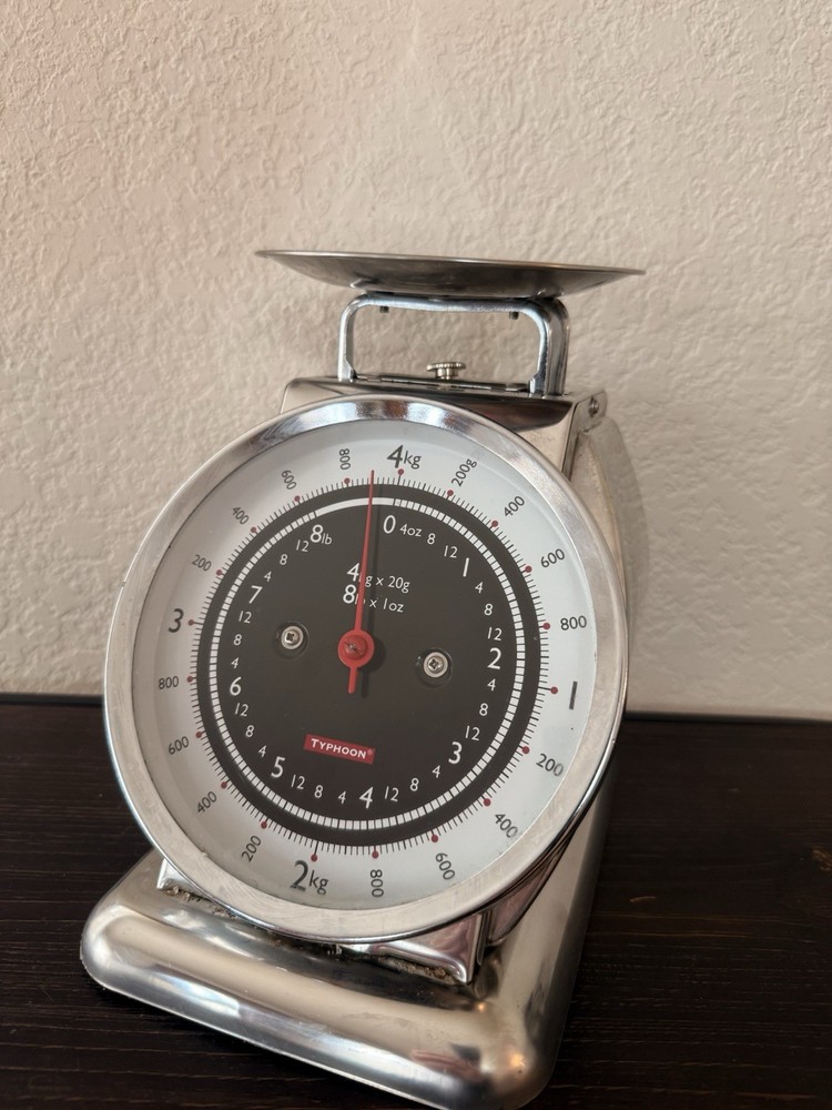 Typhoon Retro Mechanical Kitchen Scale 4kg 8lb Chrome Analog Dial
