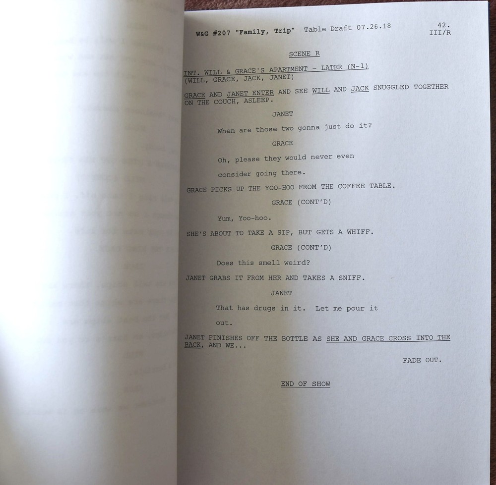 2018 Will & Grace (Family, Trip) Hand Signed Original Screenplay Script