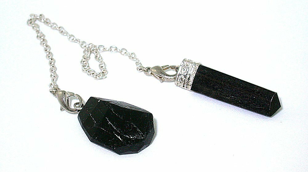 Black Tourmaline Pendulum Silver Colored Chain Reiki Metaphysical EBS8992