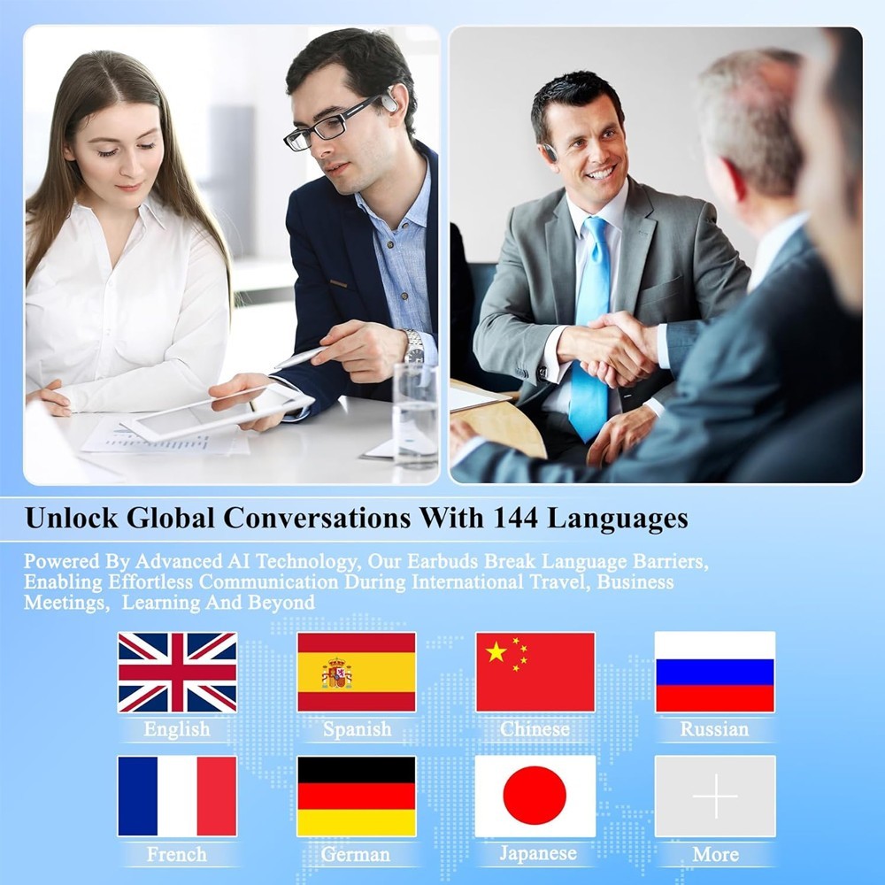 Translator Earbuds 144+ Languages Real Time Translation Bluetooth 5.4 Headset US