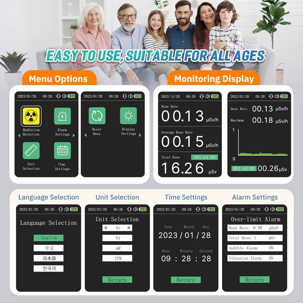 Compact Rechargeable Geiger Counter - Real-Time Radiation Detector with Smart...