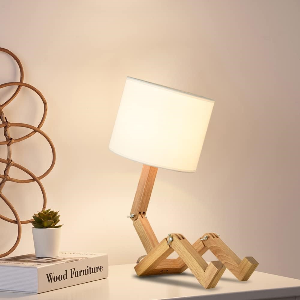Industrial Style Table Lamp Adjustable Fabric Shade Robot Decor Bedroom Light