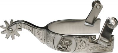 Showman Stainless Steel Spurs w/ Embossed Reining Horse & Scrolling Design