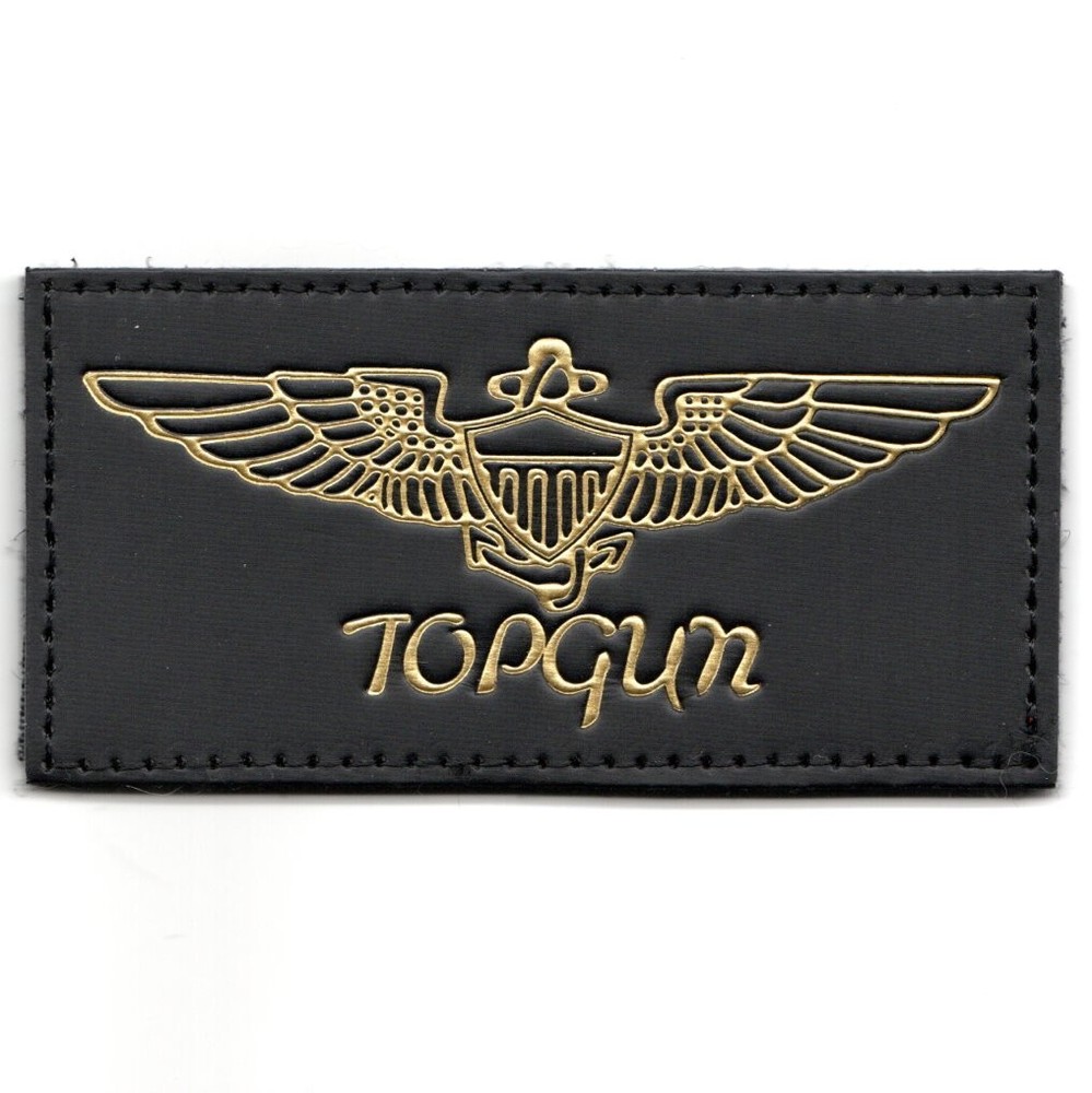 4" LEATHER TOPGUN PILOT NAMETAG FSS EMBROIDERED BLACK HOOK & LOOP PATCH