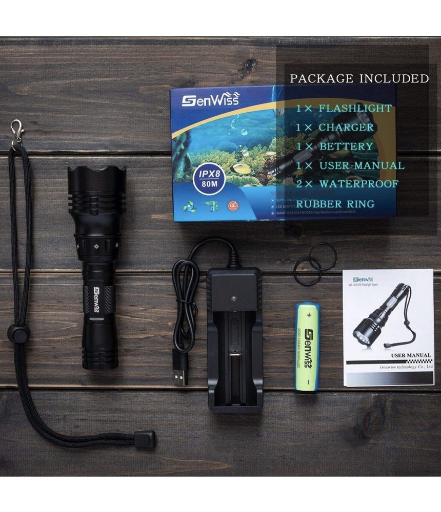 Genwiss Dive Light, Diving Flashlight Underwater Lights Scuba Diving...