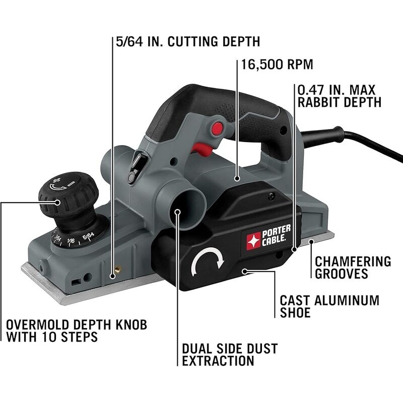 6 Amp Hand Planer W/ Dust Extraction Smooth Cuts Enhanced Depth Control Durable