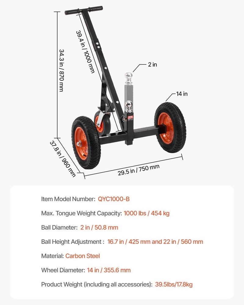 Quick Adjust 1000lb Trailer Dolly 16.7-22in Frame