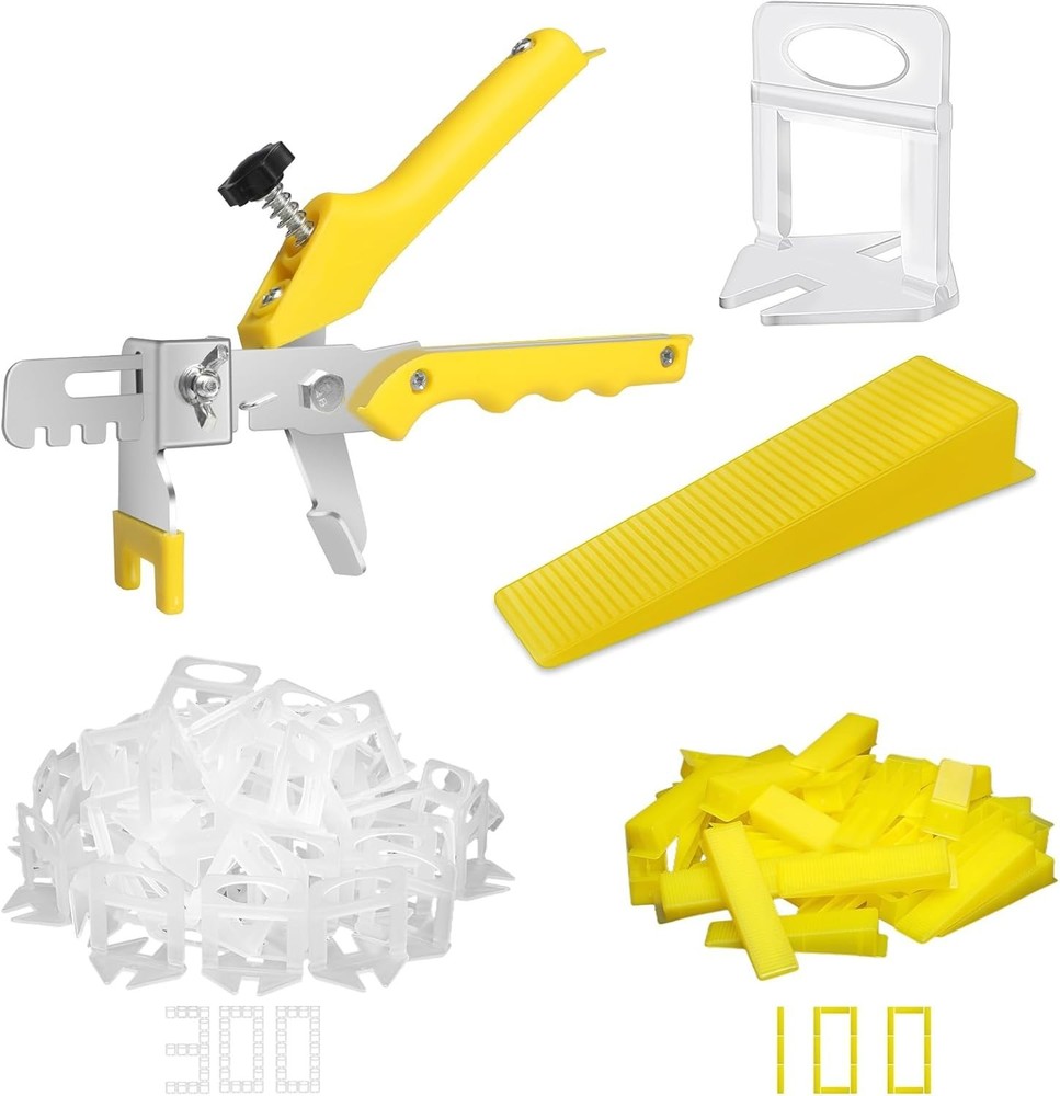 Tile Leveling System - Complete Set with 300 Tile Spacers Clips & 100 Wedges