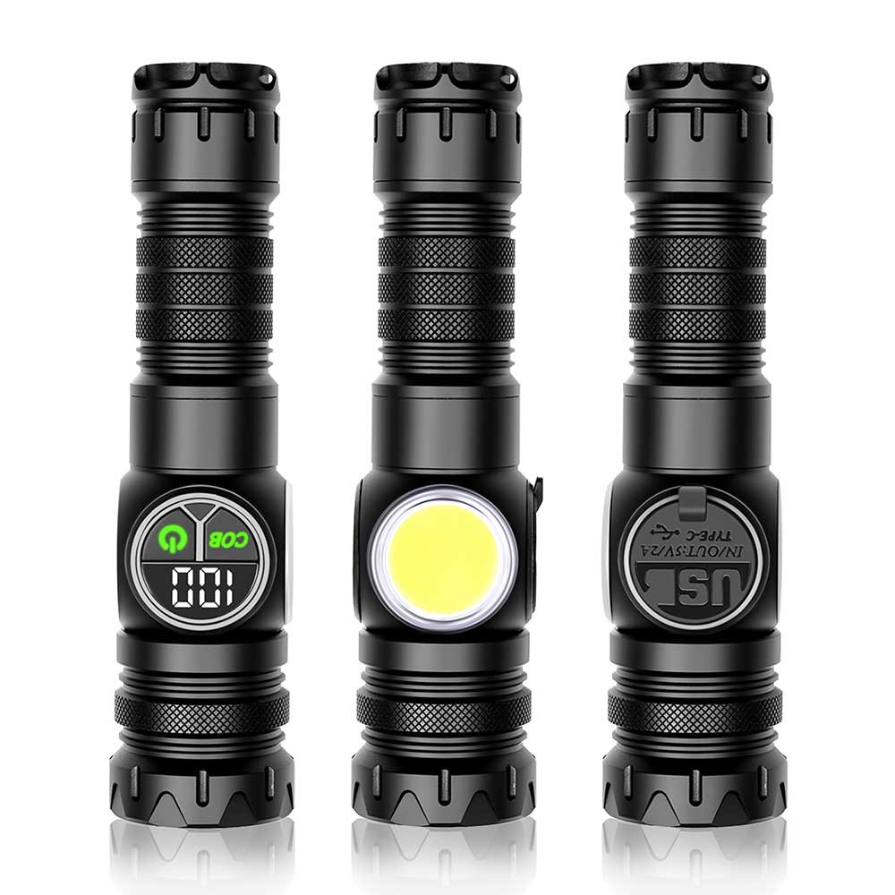 Laser White LED Flashlight Torch COB Yellow Red Camping Light Zoom USB Charging