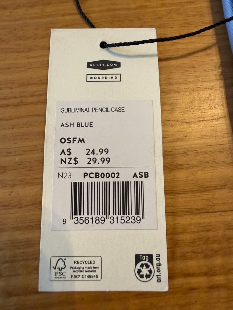 Rusty Subliminal Pencil Case PCB0002 Ash Blue BNWT RRP $24.99