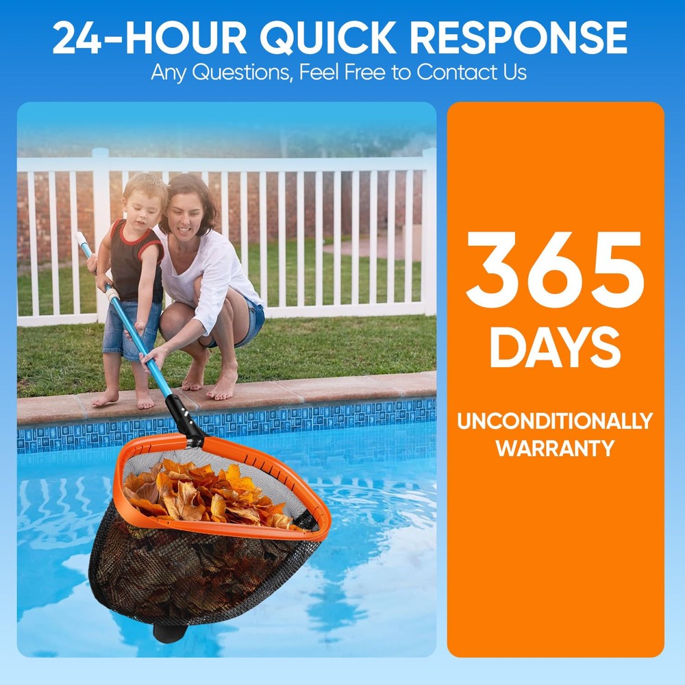 17.5"Pool Net Skimmer with Double-Layer Netting Bag Aluminum Frame Deep Nylon