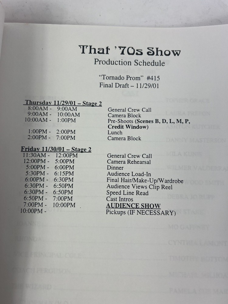 That 70’s Show TV Show Final Script Tornado Prom 2001 Mila Kunis Dave Schiff