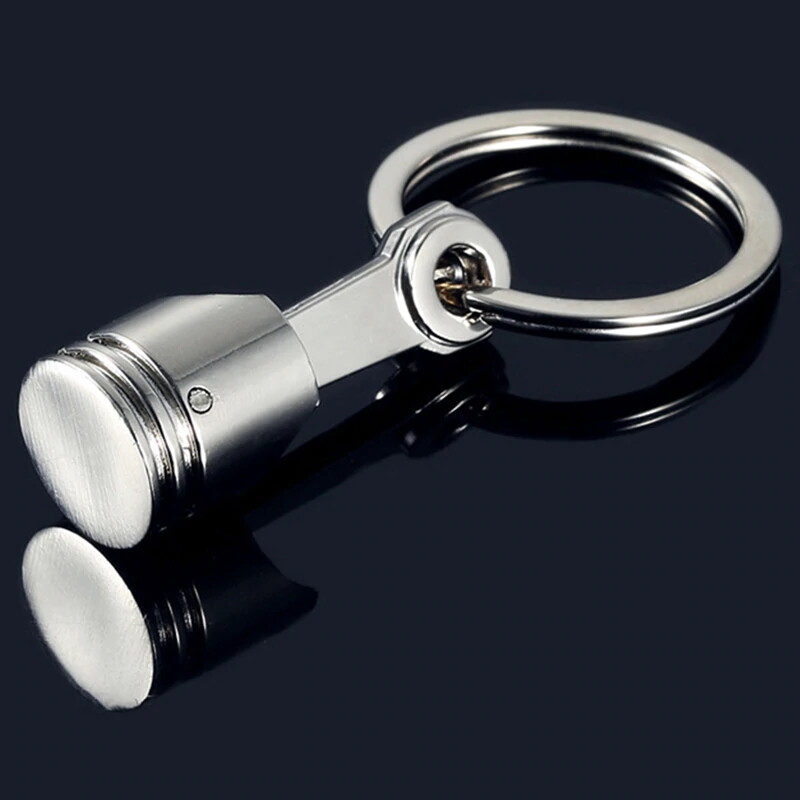 Piston Connecting Rod Car Engine Silver Metal 3D Keyring Keychain Key Chain Ring