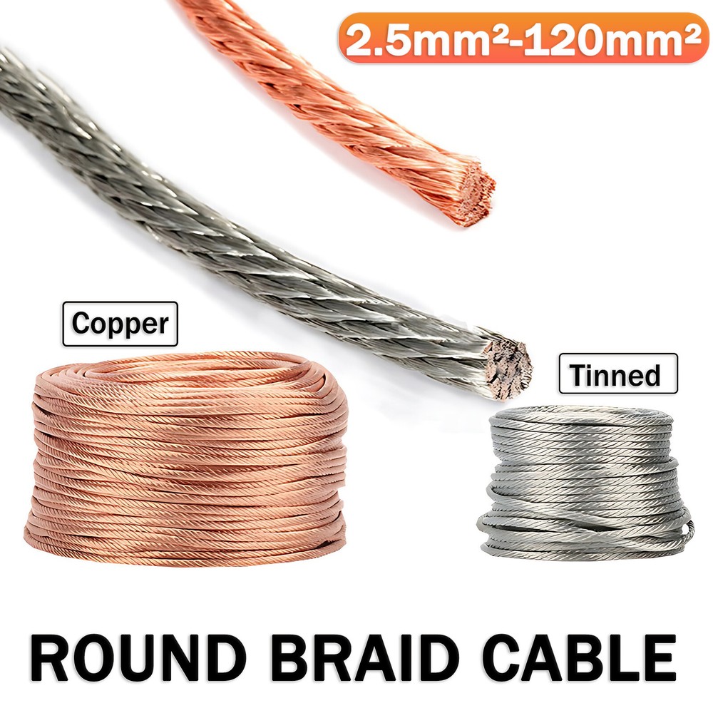 Round Copper/Tinned plated Braid Cable Copper Braid Wire Ground Lead 2.5-120mm²