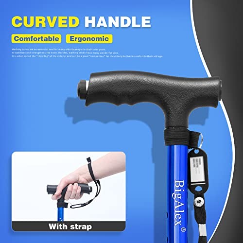 Folding Walking Cane with LED Light,Pivoting Quad Base,Adjustable Walking