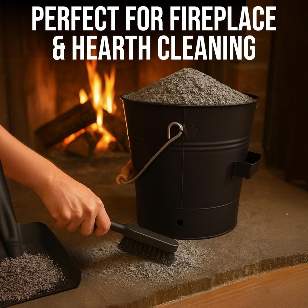 Galvanized Iron Ash Bucket with Lid Complete Fireplace Tools Set Includes Pail