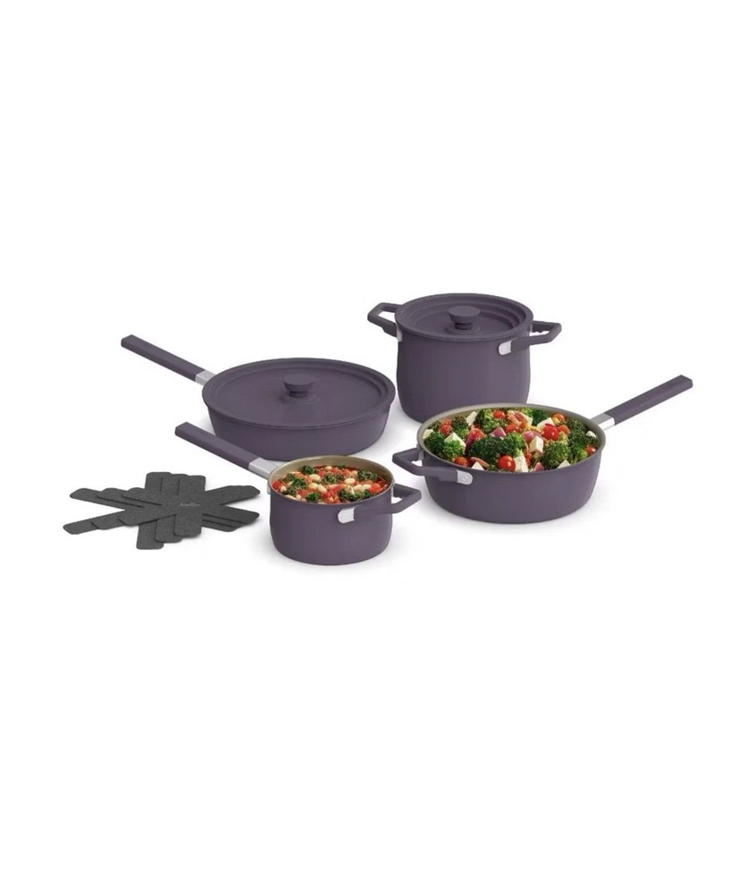 bella Housewares 9pc Ceramic Nonstick Cookware Set Plum: Induction Compatible