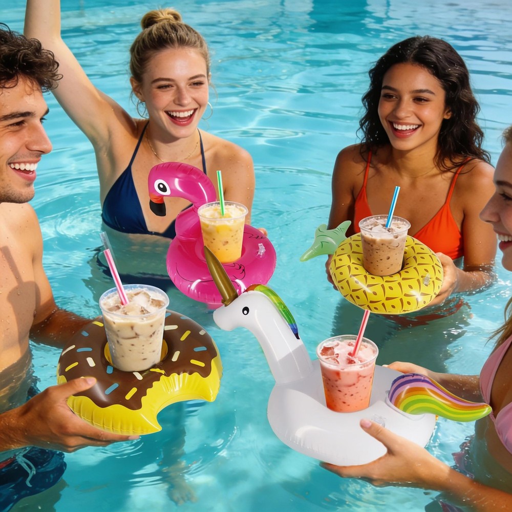 Zcaukya 12 Pack Inflatable Floating Drinking Holders, Drink Floats Inflatable...