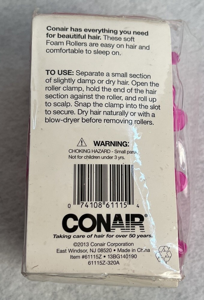 Conair Foam Rollers Extra Large Foam Hair Rollers, Extra Large, Pink, 8 Ct