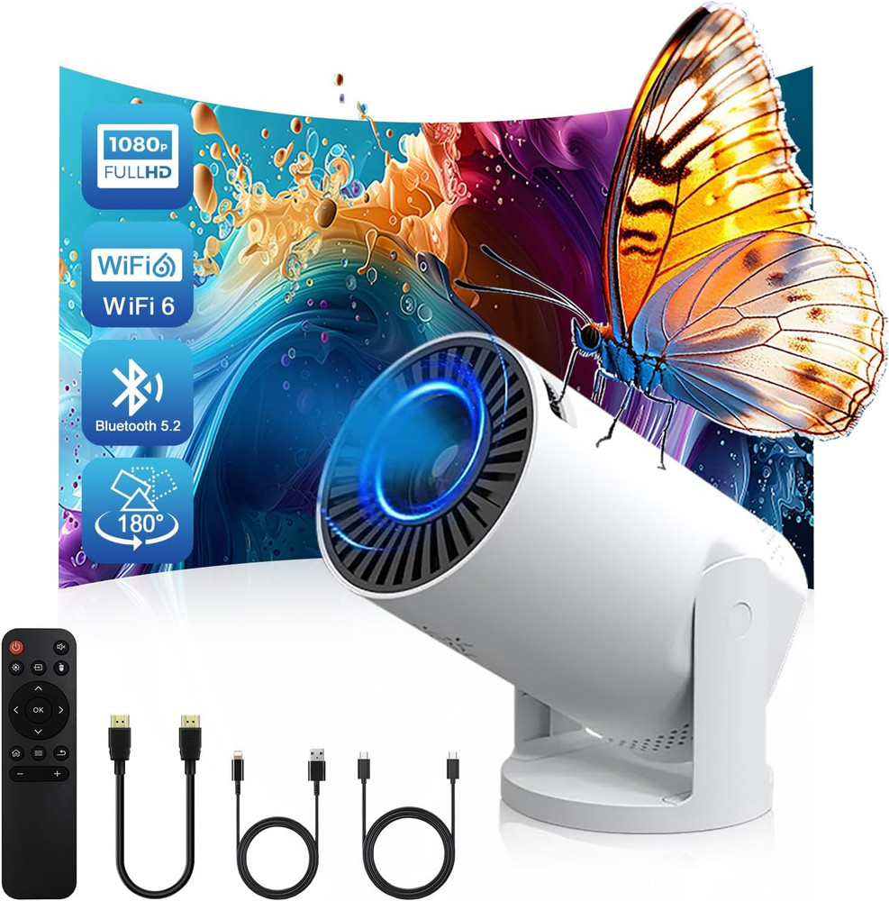 Wireless Mini Projector with WIFI 6 and Bluetooth, 4K 1080P Support Portable Pro