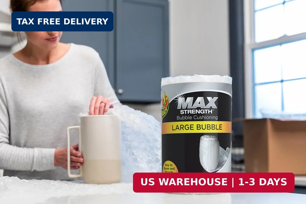 Duck Max Strength Bubble Cushioning Wrap for Moving & Shipping, 15 FT, Large Bub