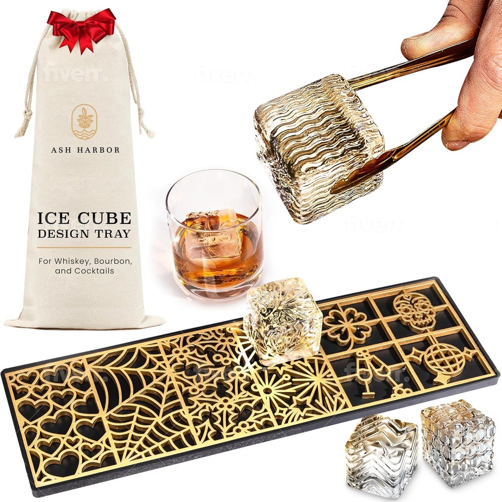 Clear Ice Cube Maker Design Tray - Craft Modern Molds for Bourbon & Brass