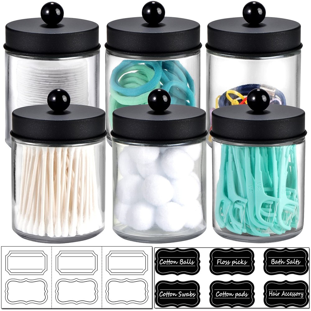 6Pc Apothecary Jars Bathroom Vanity Organizer- Rustic Farmhouse Decor Storage...