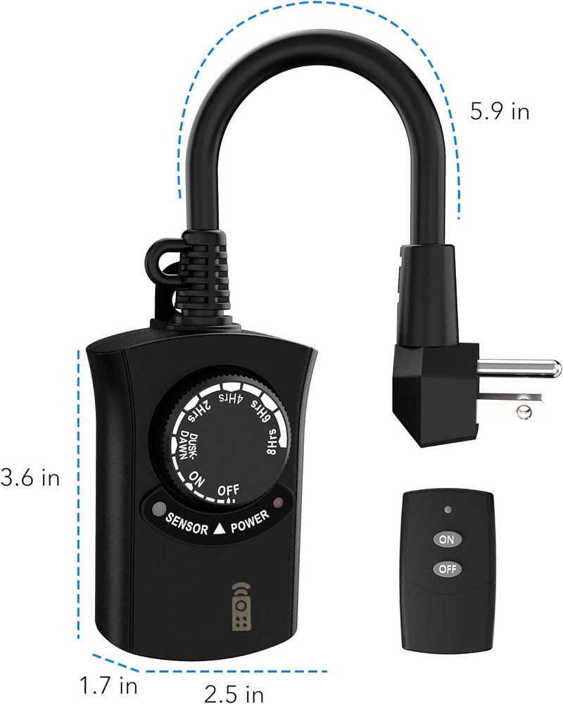 HBN Outdoor Light Timer with Remote Control, Waterproof Light Sensor Timer