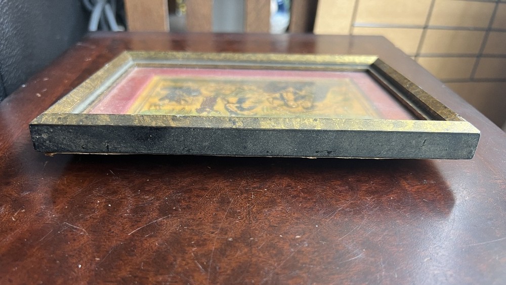 Vintage Middle Eastern Framed Miniature Hand-Painted Scene on Camel Bone